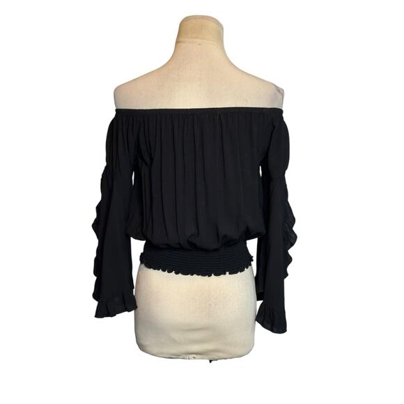 Living Doll black off shoulder boho top size Small - Picture 8 of 14
